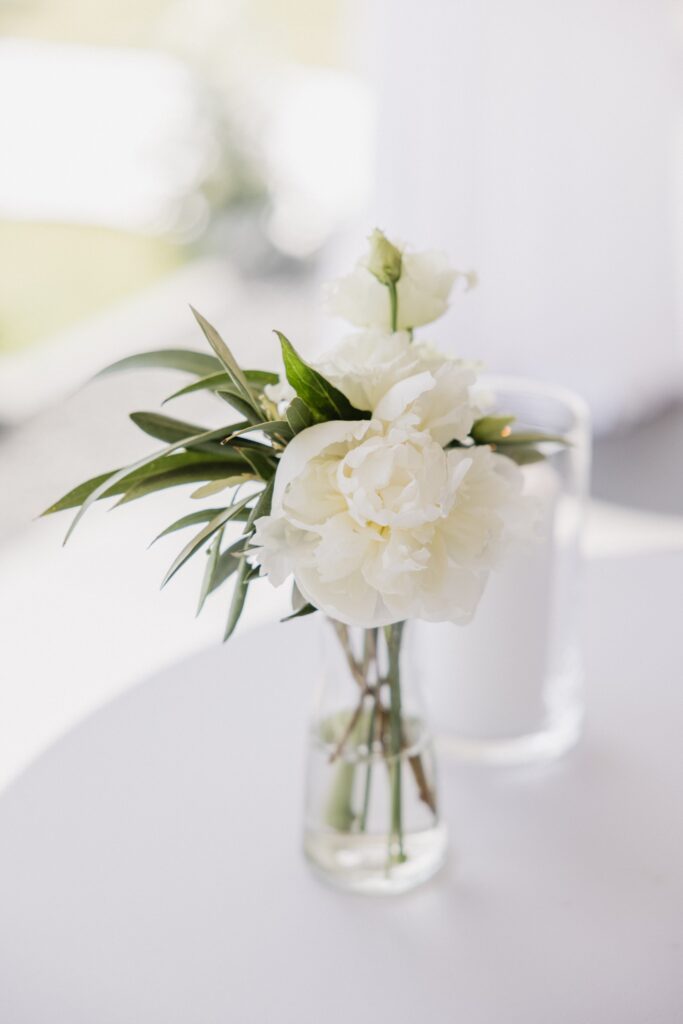 white flower in clear glass vase
